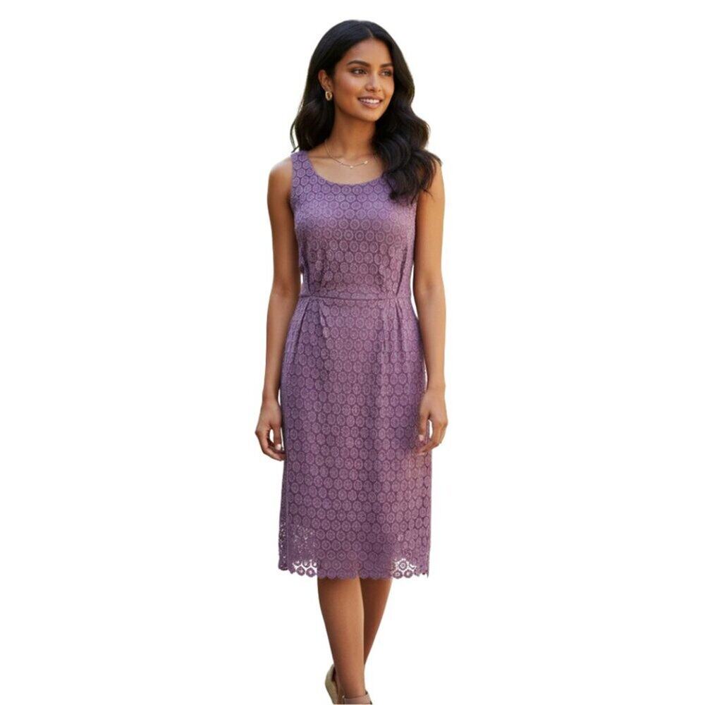 Maeve Anthropologie Gathered Lace Medallion Crochet Eyelet Dress Lilac Purple 4